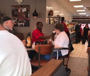 IHOP employee Joe Thomas Helps Feed Disabled Customer